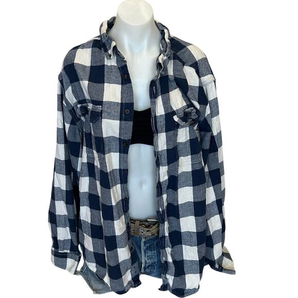 Seattle Seahawks Flannel Plaid Shirt Football 3XL Oversize Unique Blue Upcycled - Picture 4 of 6